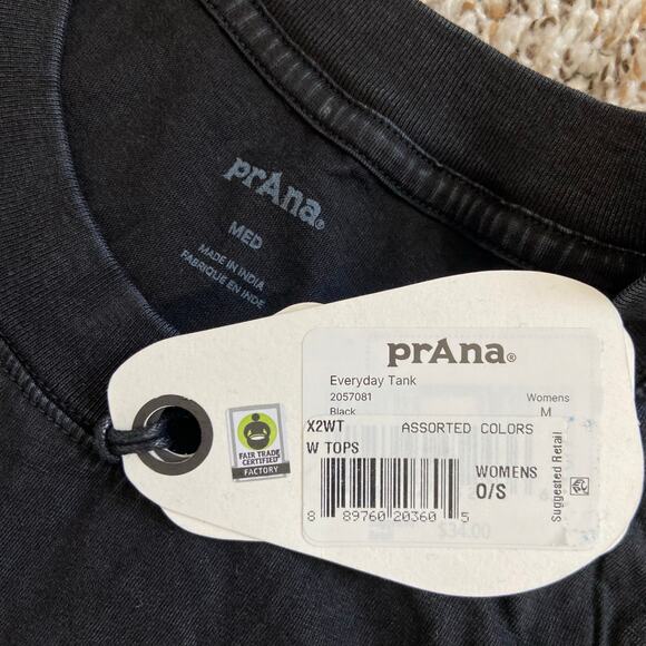 Prana Everyday Tank Womens M Black Vintage Wash Standard Fit Regenerative Cotton - Picture 6 of 9